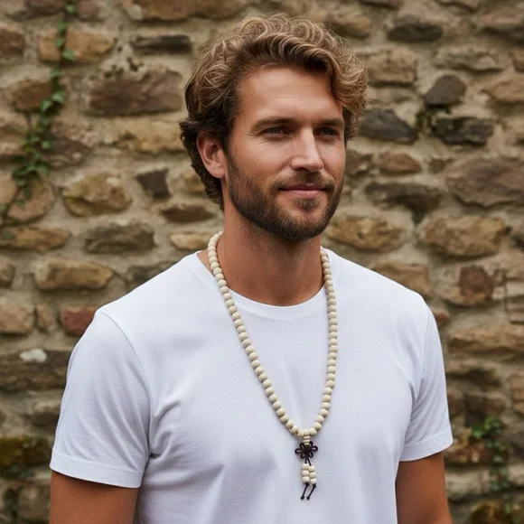 Ivory Path Studio Series 108 Bead Wood Mala Stretch Necklace Wrap Bracelet - Picture 3 of 3